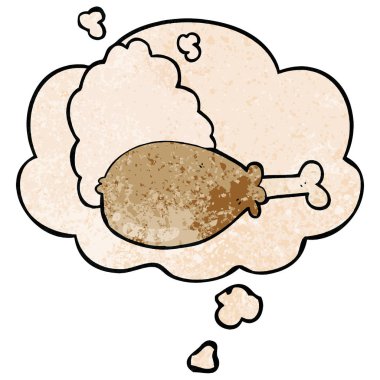 karikatür tavuk bacak ve grunge doku desen düşünce balonu