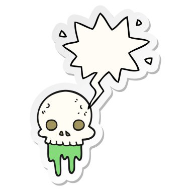 karikatür ürkütücü halloween kafatası ve konuşma kabarcık etiket