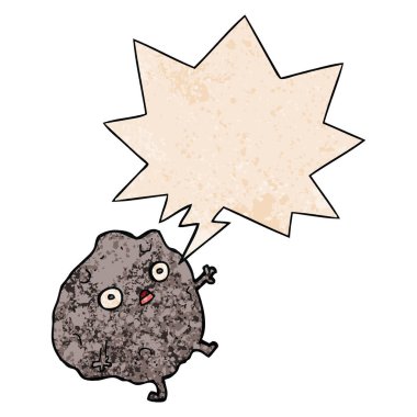 retro doku tarzında karikatür kaya düşme ve konuşma balonu