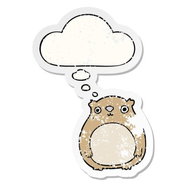 karikatür ayı ve sıkıntılı yıpranmış etiket olarak kabarcık düşünce