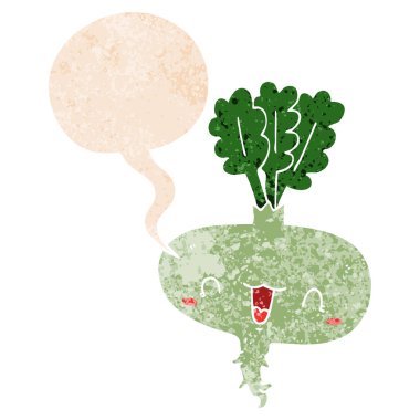 retro dokulu tarzda karikatür şalgam ve konuşma balonu