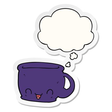 bir baskılı etiket olarak kahve karikatür fincan ve düşünce balonu