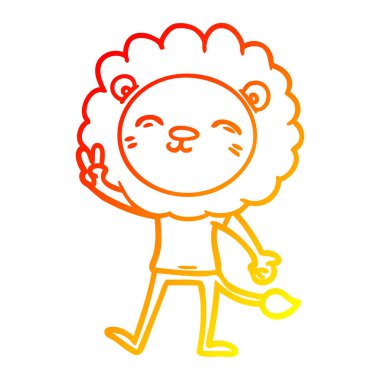 sıcak degrade çizgi çizim karikatür aslan peac işareti veren