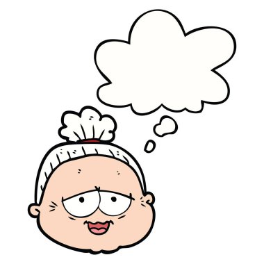 karikatür yaşlı bayan ve düşünce balonu