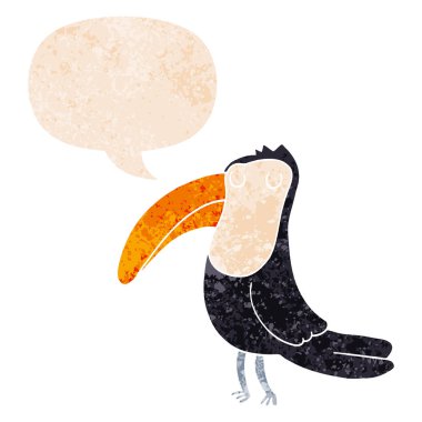 retro dokulu tarzda karikatür toucan ve konuşma balonu