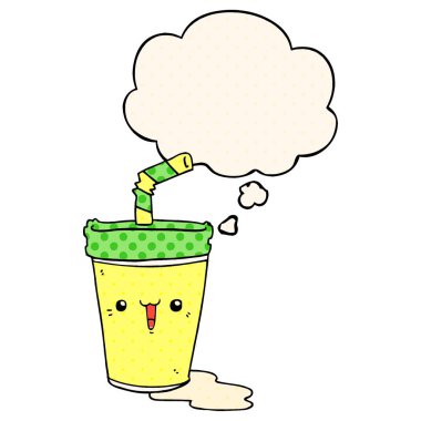 sevimli karikatür soda ve çizgi roman tarzında düşünce balonu