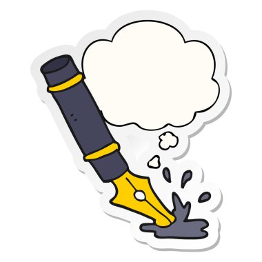 karikatür dolma kalem ve baskılı bir etiket olarak kabarcık düşünce