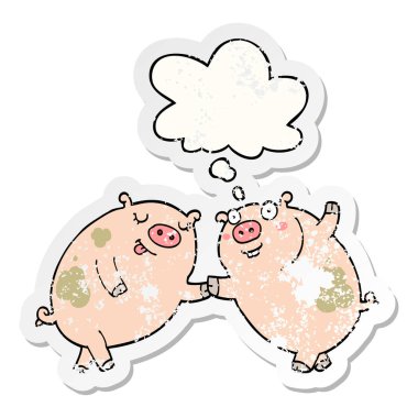 karikatür domuz dans ve sıkıntılı yıpranmış sti olarak kabarcık düşünce