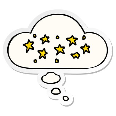 karikatür yıldız ve baskılı bir etiket olarak kabarcık düşünce