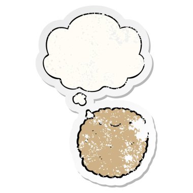 karikatür bisküvi ve sıkıntılı yıpranmış etiket olarak kabarcık düşünce
