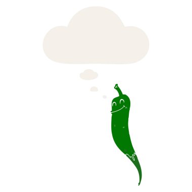 karikatür biber ve retro tarzında düşünce balonu