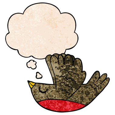 grunge doku desen karikatür uçan kuş ve düşünce balonu