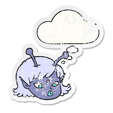 çizgi film yabancı uzay kız yüz ve sıkıntılı olarak kabarcık düşünce