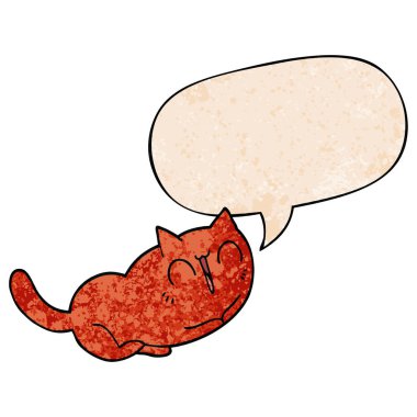 retro doku tarzında mutlu karikatür kedi ve konuşma balonu