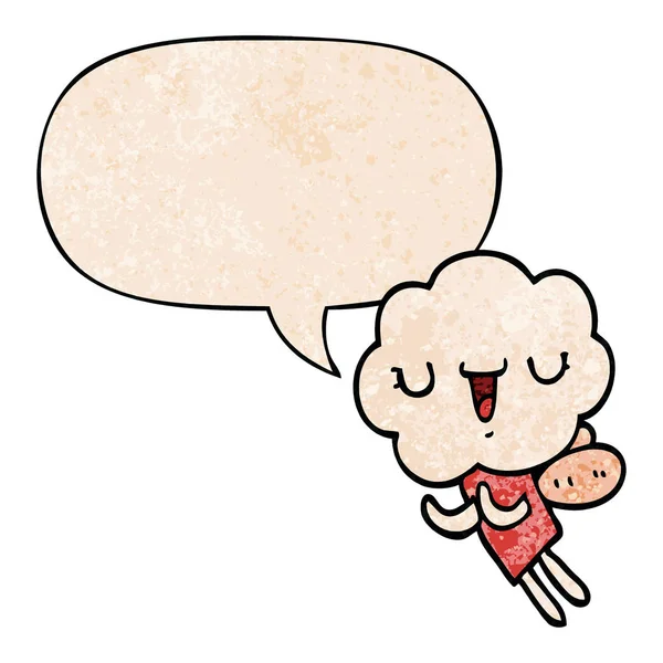 Bonito cartoon nuvem cabeça criatura e fala bolha no texto retro —  Vetores de Stock