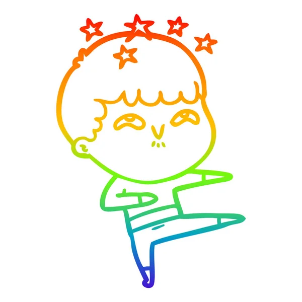 Rainbow gradient linje ritning tecknad förvånad pojke — Stock vektor