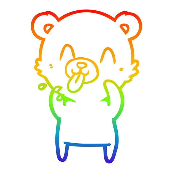 Regenbogen Gradientenlinie Zeichnung unhöfliche Karikatur Eisbär kleben o — Stockvektor
