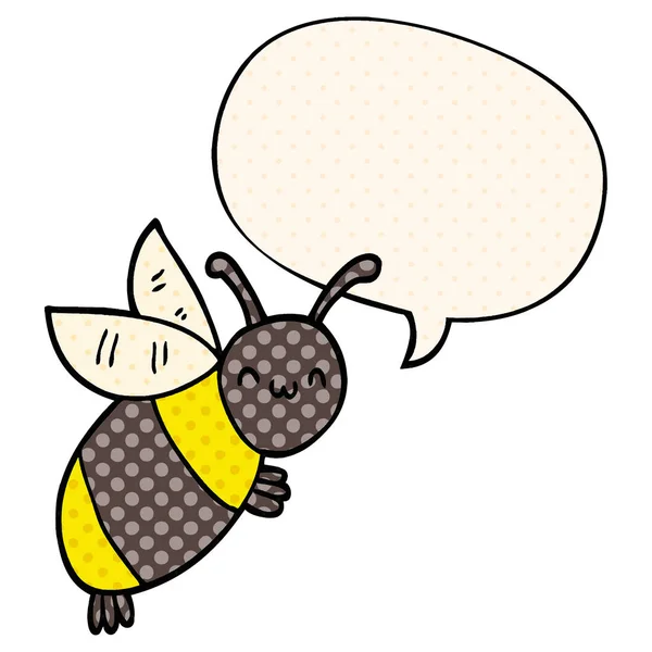 Leuke cartoon Bee en toespraak bubble in Comic Book stijl — Stockvector