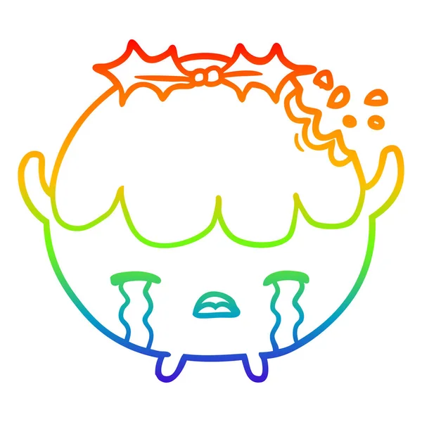 Rainbow gradient ligne dessin pudding de Noël pleurer — Image vectorielle