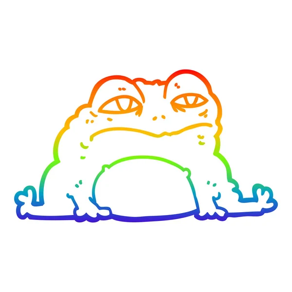 Радужная градиентная линия, рисующая мультяшную жабу — стоковый вектор