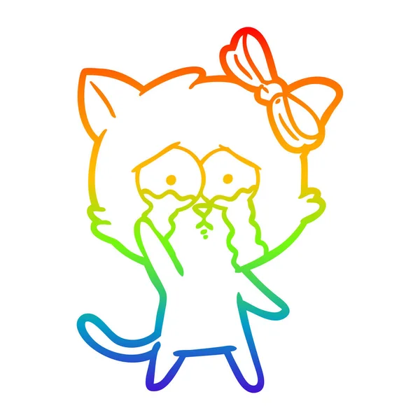 Arco iris gradiente línea dibujo dibujos animados gato — Vector de stock