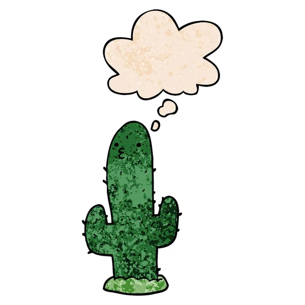 Cactus de dibujos animados y burbuja de pensamiento en estilo patrón de textura grunge — Archivo Imágenes Vectoriales