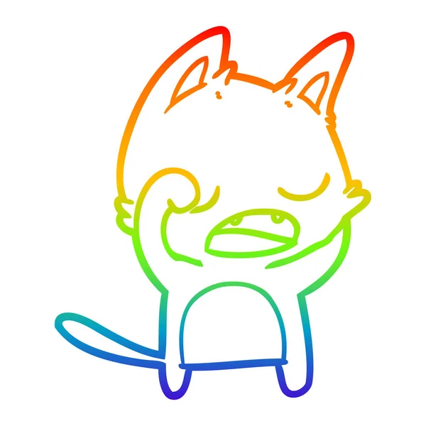 Arco iris gradiente línea dibujo hablando gato dibujos animados — Vector de stock