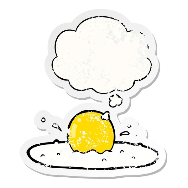 Karikatür kızarmış yumurta ve sıkıntılı yıpranmış sticke olarak kabarcık düşündüm — Stok Vektör