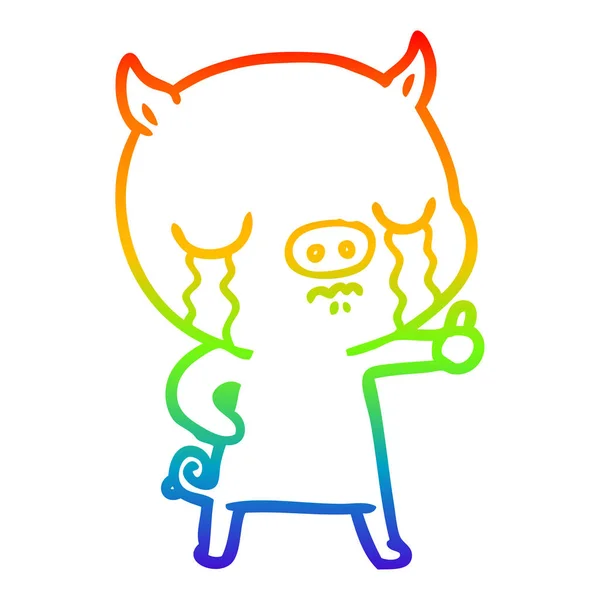 Regenbogengradienten Linie Zeichnung Cartoon Schwein weinen — Stockvektor