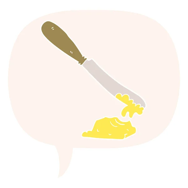 Cartoon knife spreading butter and speech bubble in retro style — Stock Vector