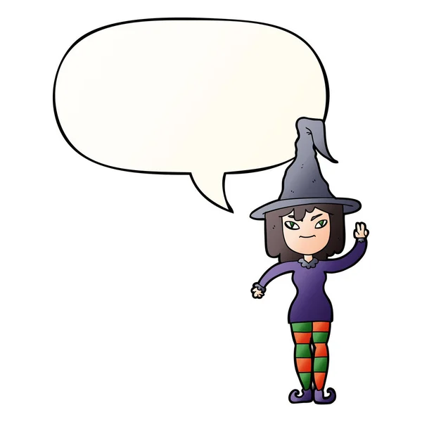 Cartoon witch and speech bubble in smooth gradient style — Stock Vector