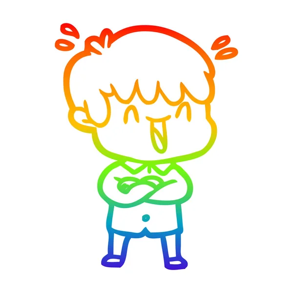 Rainbow gradient linje ritning tecknad skrattande pojke — Stock vektor