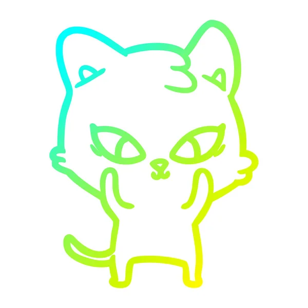 Línea de gradiente frío dibujo lindo gato de dibujos animados — Archivo Imágenes Vectoriales