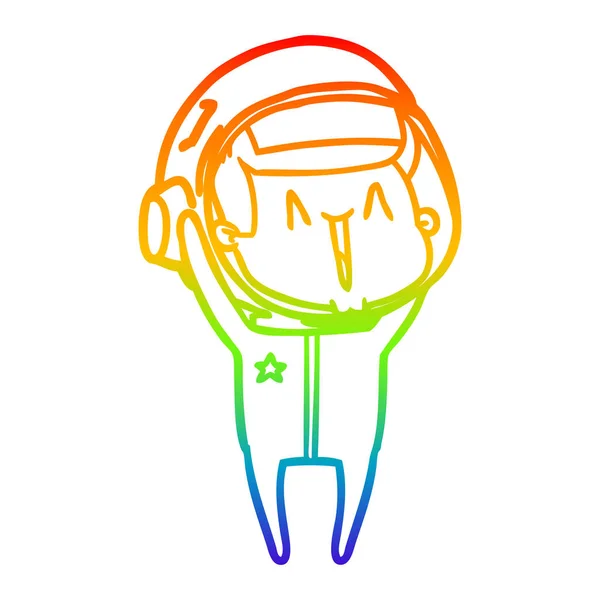 虹のグラデーションラインは幸せな漫画の宇宙飛行士を描く — ストックベクタ
