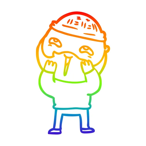 Rainbow gradient ligne dessin dessin animé heureux homme barbu — Image vectorielle