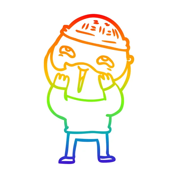 Arco iris gradiente línea dibujo dibujos animados feliz barbudo hombre — Vector de stock