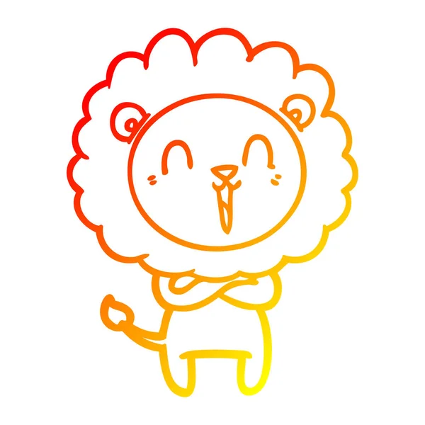 Warme kleurovergang lijntekening lachende Leeuw cartoon — Stockvector