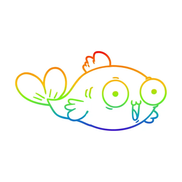 Rainbow gradient ligne dessin joyeux poisson rouge dessin animé — Image vectorielle