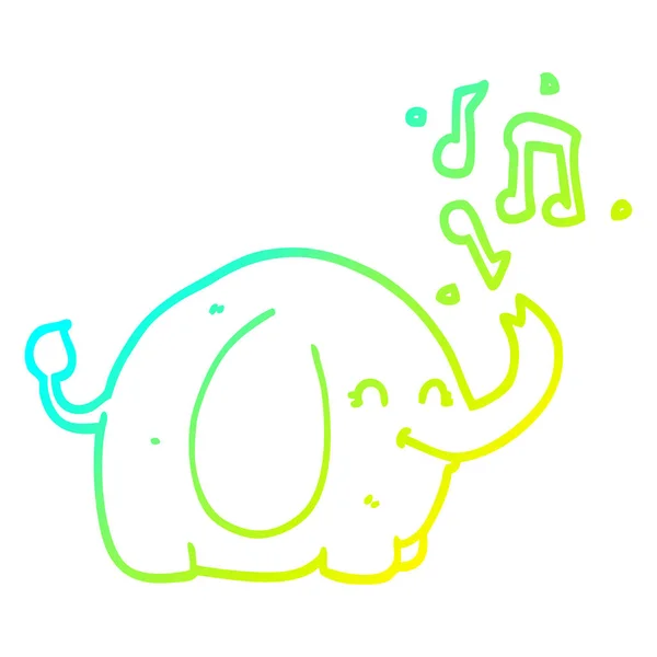 Línea de gradiente frío dibujo de dibujos animados trompeta elefante — Vector de stock
