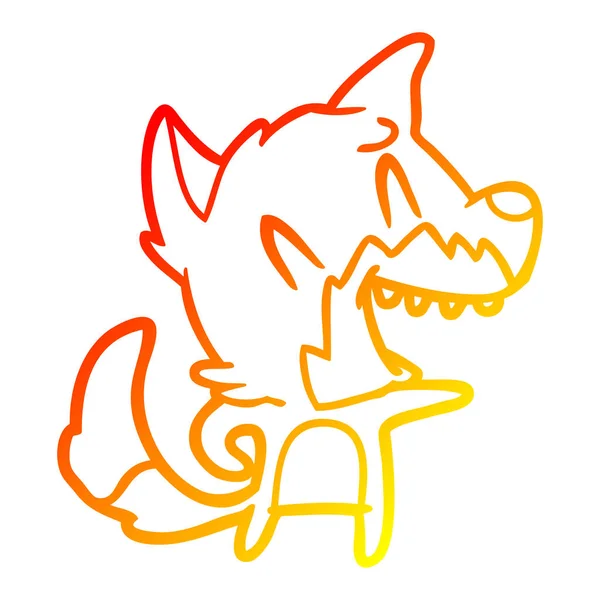 Warme Gradientenlinie Zeichnung lachender Fuchs Karikatur — Stockvektor