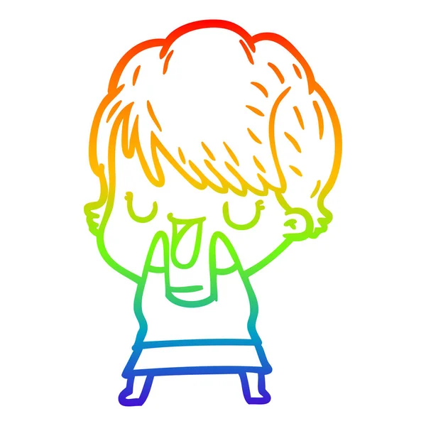 Rainbow gradient ligne dessin dessin animé femme parler — Image vectorielle