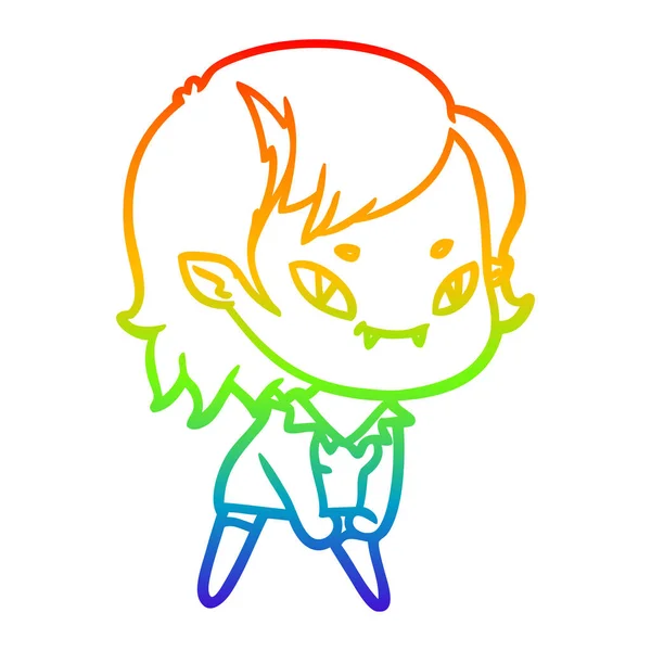 Rainbow gradient ligne dessin animé sympathique vampire fille — Image vectorielle