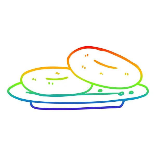 Rainbow Gradient Line Zeichnung Cartoon Donuts — Stockvektor