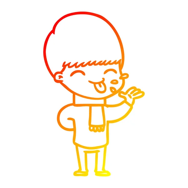 舌を突き出す漫画の少年を描く暖かいグラデーションライン — ストックベクタ