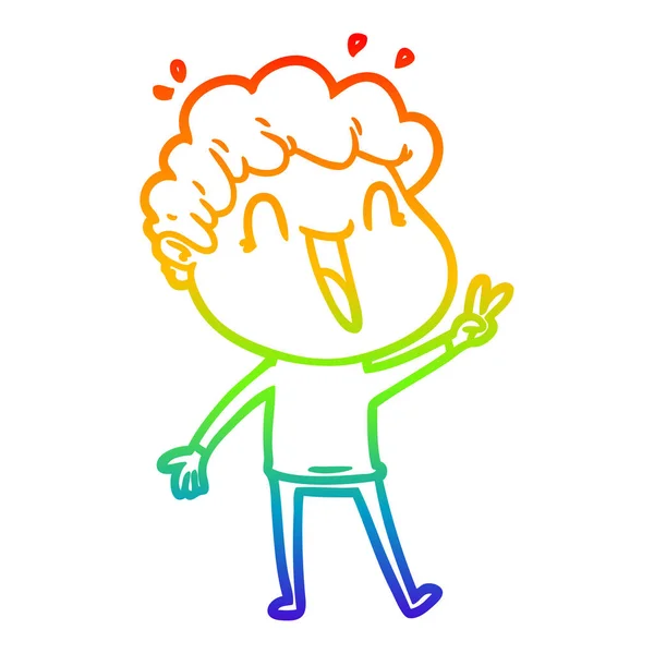 Rainbow gradient ligne dessin dessin animé heureux homme rire — Image vectorielle