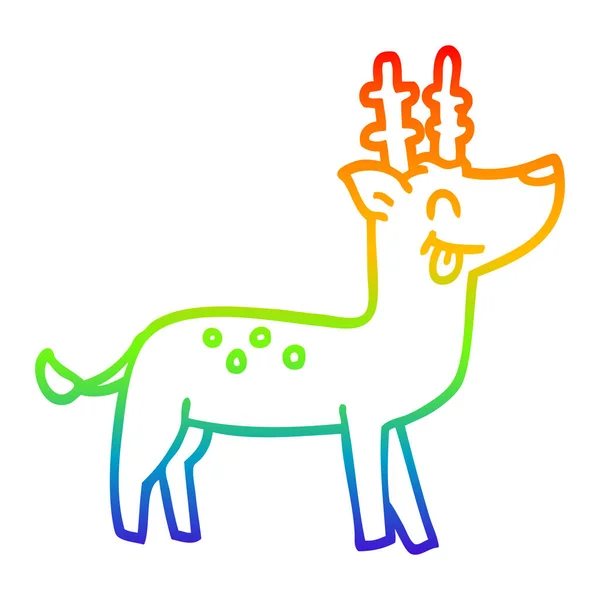 Rainbow gradient ligne dessin dessin animé heureux rennes — Image vectorielle