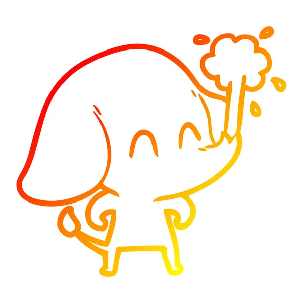 Warme kleurovergang lijntekening cute cartoon olifant spouting water — Stockvector