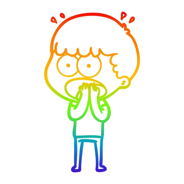 Arco iris gradiente línea dibujo dibujos animados sorprendido hombre — Vector de stock