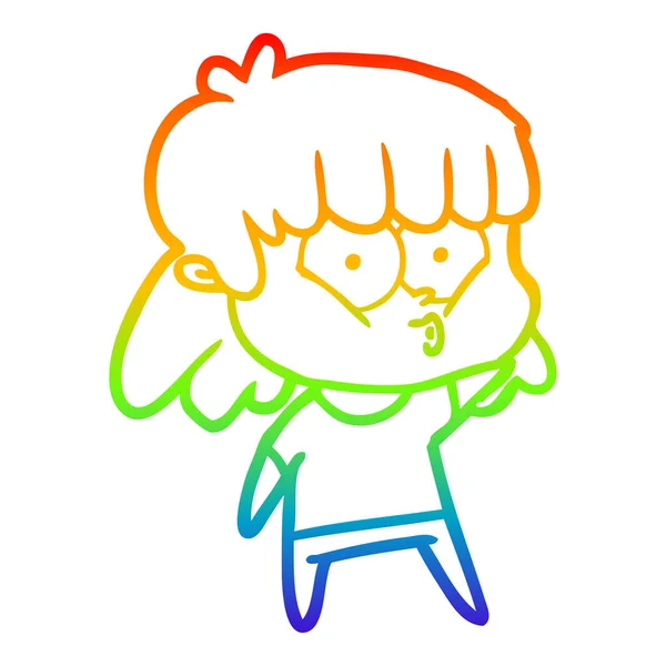 Arco iris gradiente línea dibujo dibujos animados silbido chica — Vector de stock