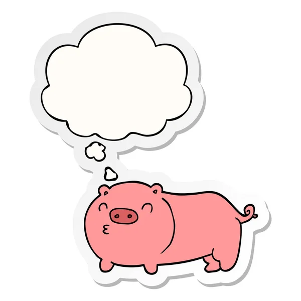 Cartoon varken en dacht Bubble als een gedrukte sticker — Stockvector